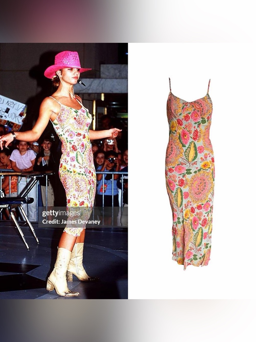Vintage 1990s Bohemian Floral Slip Dress As Seen On Britney Spears